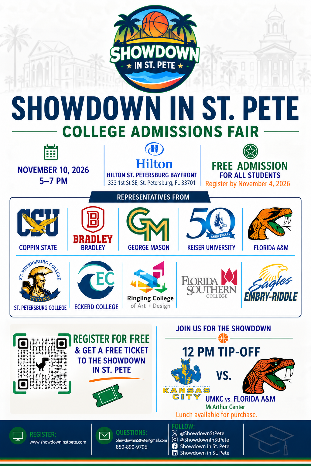 Showdown in St. Pete College Admissions Fair — November 10, 2026, 5–7 PM at Hilton St. Petersburg Bayfront