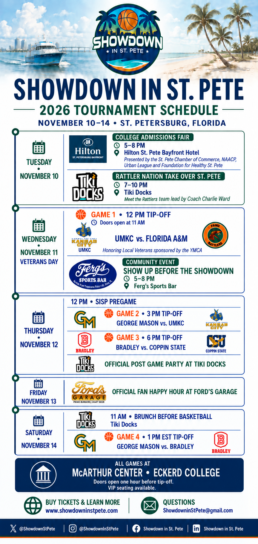 2026 Showdown in St. Pete Fan Itinerary schedule graphic
